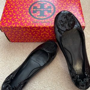 Tory Burch Reva Ballerina Flats - Black Patent Leather